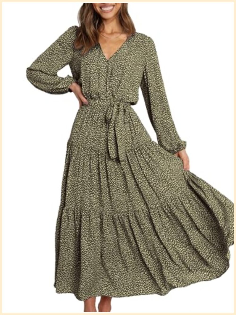 Womens Long Sleeve Boho Floral Wrap Maxi Dress V-Neck Tie Waist Tiered